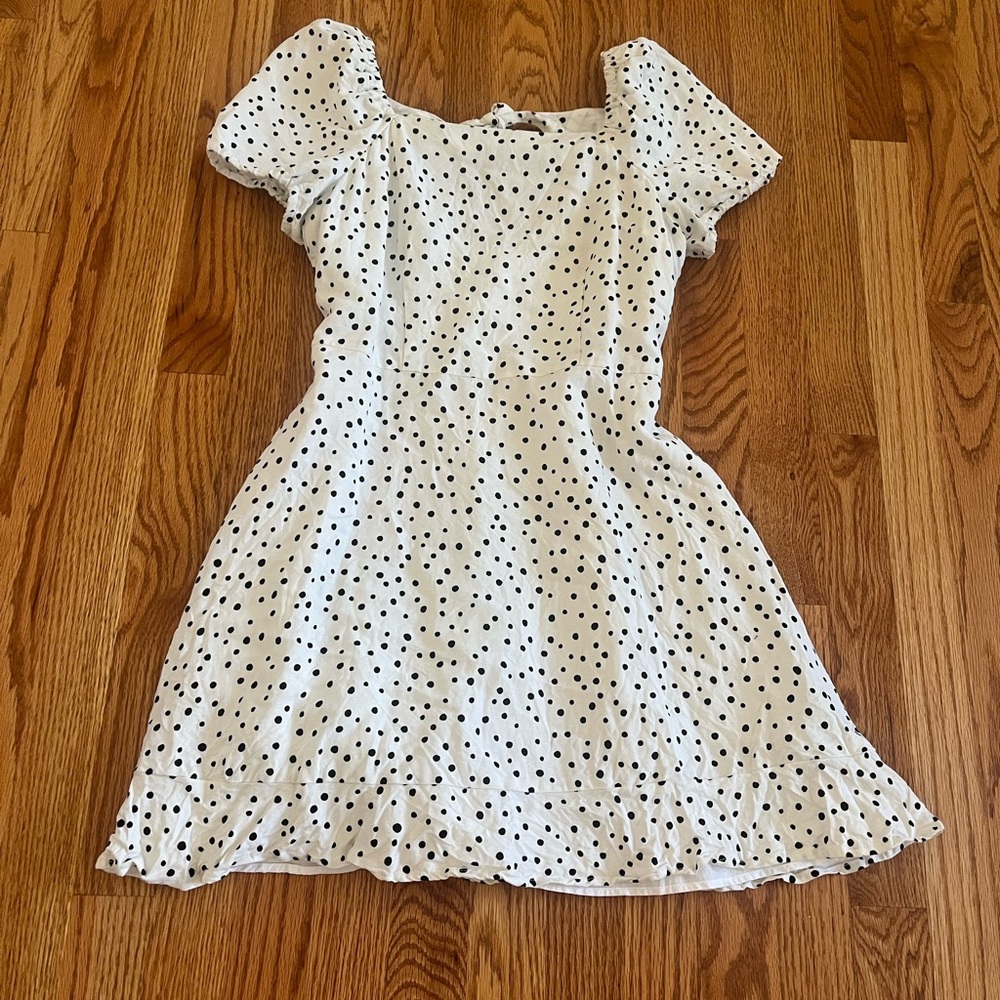 LOFT White Dress with Black Polka Dots